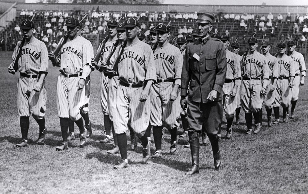 Baseball players participating in military training